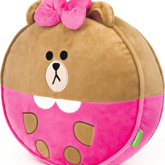 NWT GUND LINE Friends Choco Round Body Pillow Soft Plush, Brown and Pink, 12" - Picture 4 of 4